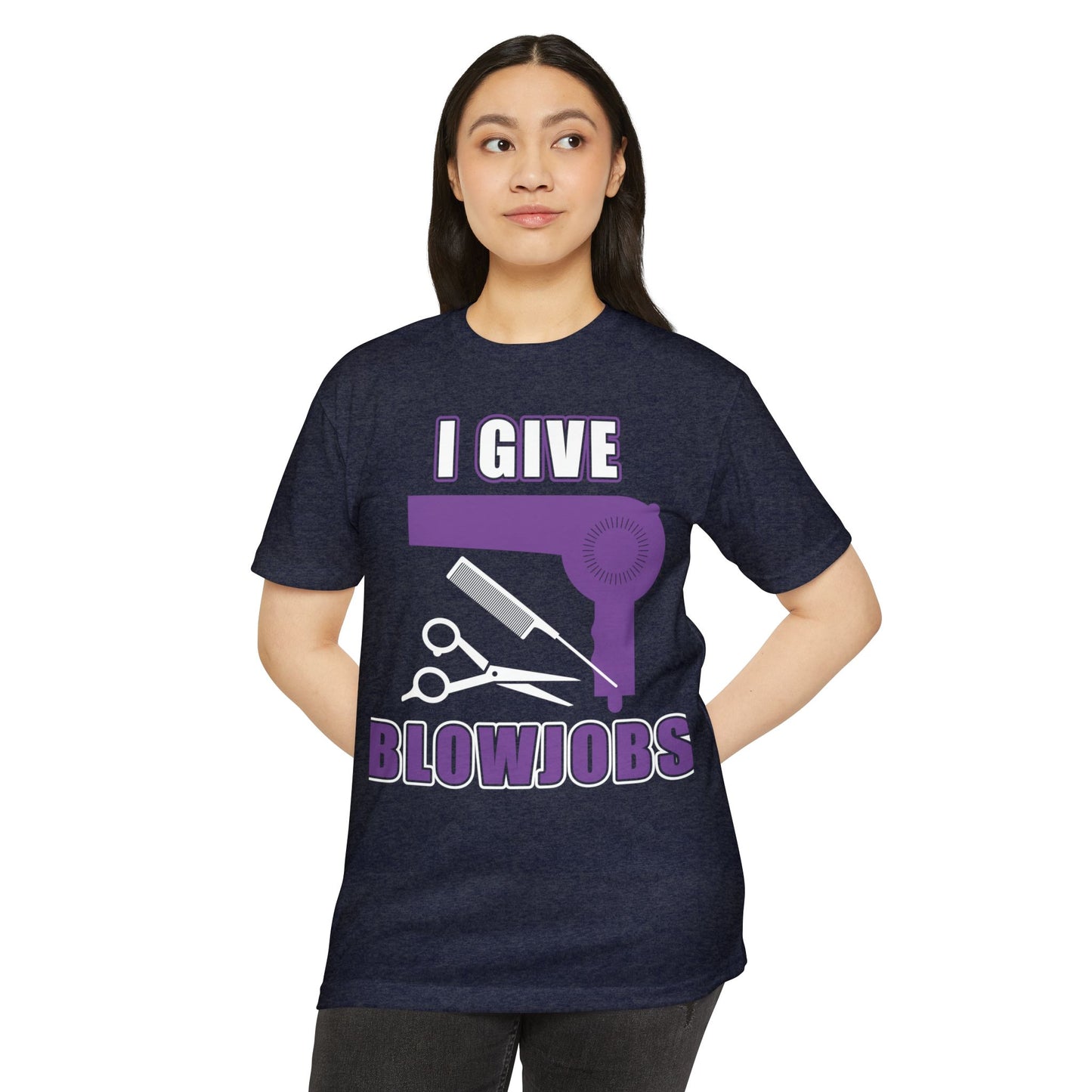 T-Shirt — “I Give Blowjobs” Funny Barber/Stylist Hair Dryer Design